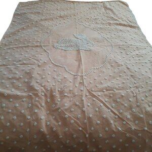 Vintage Hand Made Swiss Dot Bed Throw Bedspread Peach Bunny Rabbit 44" x 61"